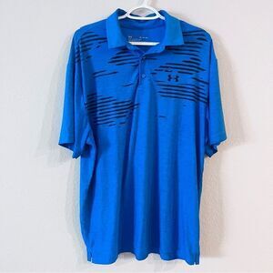 Under Armour Loose Heatgear Blue Polo Mens Short Sleeve Size XL